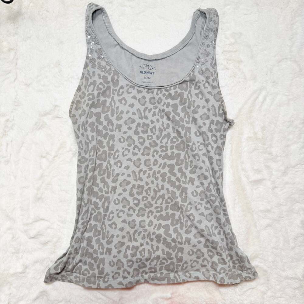 Old Navy Women's Gray Leopard Print Sequin Tank Top